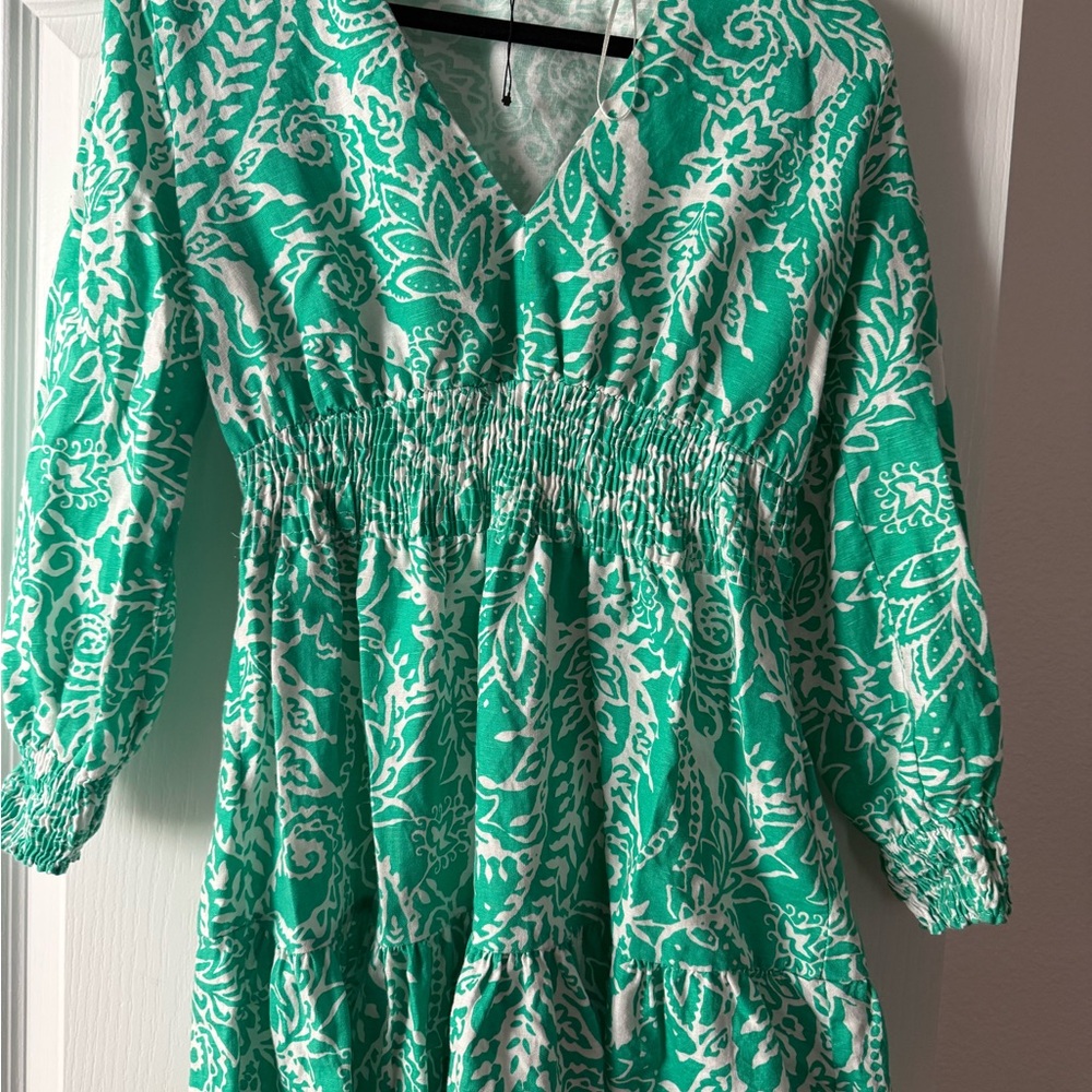 Zara Green Patterned Long Sleeve Dress - Picture 3 of 6